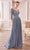 Cinderella Divine - CD0171 Sheer Quarter Beaded Chiffon A-Line Gown Evening Dresses XXS / Smoky Blue