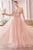 Cinderella Divine - CD0172 Off-Shoulder Beaded Glitter Tulle Gown Prom Dresses XXS / Rose Gold