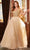Cinderella Divine - CD0177 Metallic Lace Appliqued Glitter Tulle Gown Prom Dresses XXS / Champagne