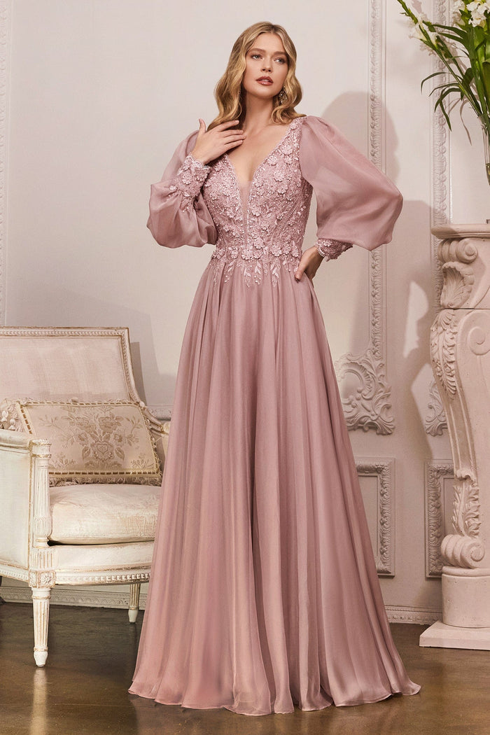 Cinderella Divine CD0183 - Bishop Sleeve Prom Dress Special Occasion Dress XXS / Mauve