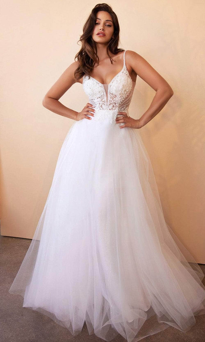 Cinderella Divine CD0195W - Floral Lace Tulle Wedding Gown Wedding Dresses XS / Off White