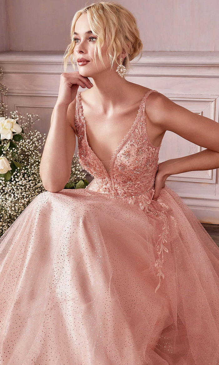 Cinderella Divine CD0196 - Sleeveless V-neck Long Gown Special Occasion Dress XXS / Blush