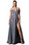 Cinderella Divine - CD162 Long Off Shoulder Metallic High Slit Dress Evening Dresses 2 / Dark Silver