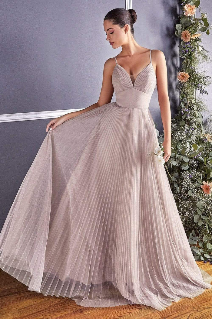 Cinderella Divine - CD184 Sleeveless Pleated Tulle A-Line Gown Bridesmaid Dresses 4 / Sand