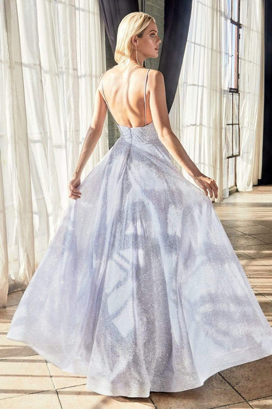 Cinderella Divine - CD205 Plunging V-neck Glitter A-line Dress