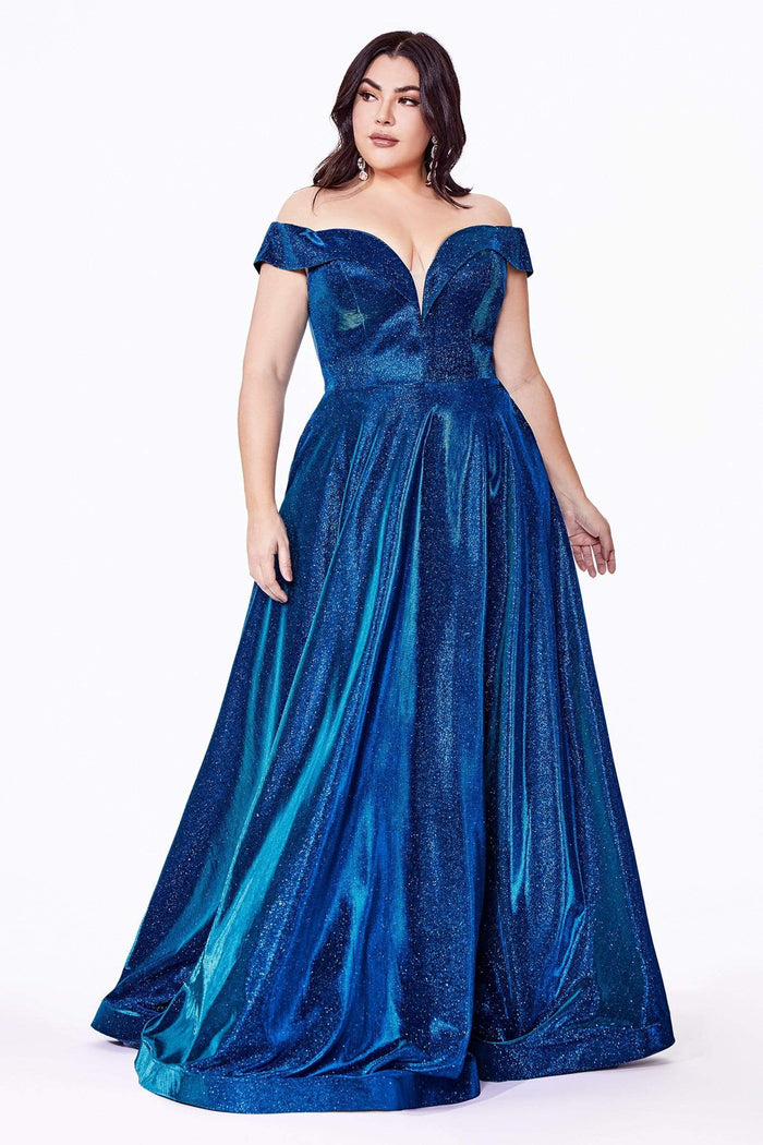 Cinderella Divine - CD210C Metallic Glitter One Shoulder A-Line Gown Evening Dresses 16 / Metallic Blue