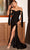 Cinderella Divine - CD943 Off-Shoulder High-Slit Fitted Evening Dress Bridesmaid Dresses 2 / Black