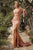 Cinderella Divine - CD943 Off-Shoulder High-Slit Fitted Evening Dress Bridesmaid Dresses 2 / Desert Rose
