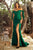 Cinderella Divine - CD943 Off-Shoulder High-Slit Fitted Evening Dress Bridesmaid Dresses 2 / Emerald