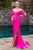 Cinderella Divine - CD943 Off-Shoulder High-Slit Fitted Evening Dress Bridesmaid Dresses 2 / Fuchsia