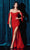 Cinderella Divine - CD943 Off-Shoulder High-Slit Fitted Evening Dress Bridesmaid Dresses 2 / Red