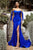 Cinderella Divine - CD943 Off-Shoulder High-Slit Fitted Evening Dress Bridesmaid Dresses 2 / Royal