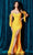 Cinderella Divine - CD943 Off-Shoulder High-Slit Fitted Evening Dress Bridesmaid Dresses 2 / Yellow