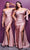 Cinderella Divine - CD943C Bow Accented Draped High Slit Gown Bridesmaid Dresses 16 / Mauve