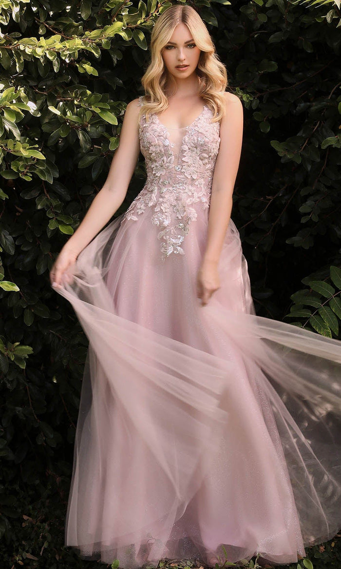 Cinderella Divine CDS409 - Sleeveless V-neck Long Gown Prom Dresses 2 / Mauve