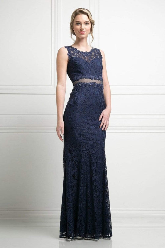 Cinderella Divine - CF067L Floral Lace Mock Two-Piece Sheath Long Formal Dress