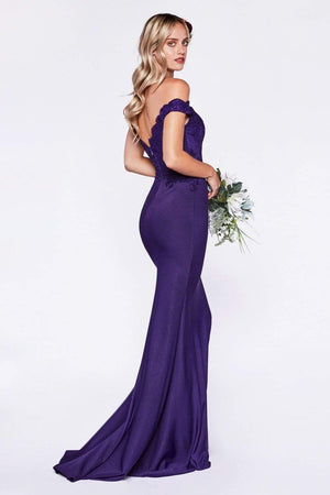 Cinderella Divine - CF158 Off-Shoulder Stretch Crepe Satin Gown