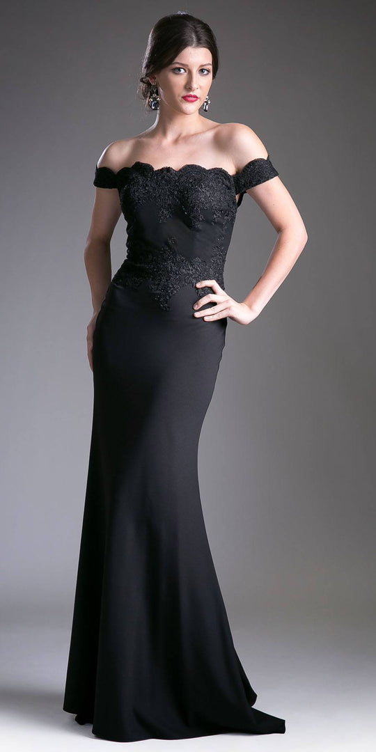 Cinderella Divine - CF158 Off Shoulder Stretch Crepe Satin Gown Bridesmaid Dresses XS / Black