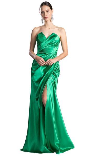 Cinderella Divine - CF290 Strapless Ruched V-neck Sheath Dress - 1 pc Emerald In Size L Available CCSALE L / Emerald