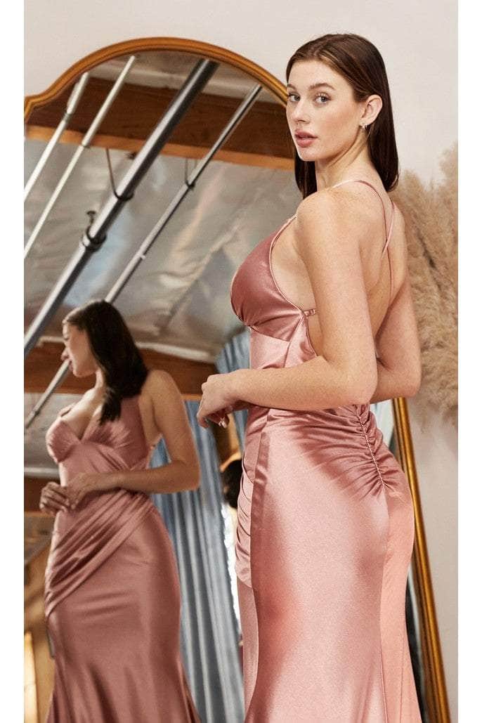 Ashley Lauren 11162 Long Prom Dress Spaghetti Strap Ruched Satin Gown –  Glass Slipper Formals