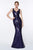 Cinderella Divine - CH552 Sequined Deep V-neck Trumpet Dress Special Occasion Dress XS / Navy