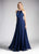 Cinderella Divine - CJ228 High Halter Lace Bodice A-Line Evening Gown Special Occasion Dress 2 / Navy