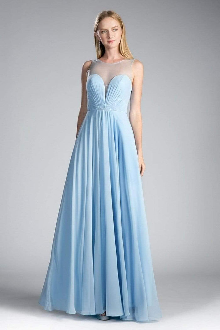 Cinderella Divine - CJ251 Illusion Neckline A-Line Chiffon Dress Evening Dresses 2 / Lt Blue