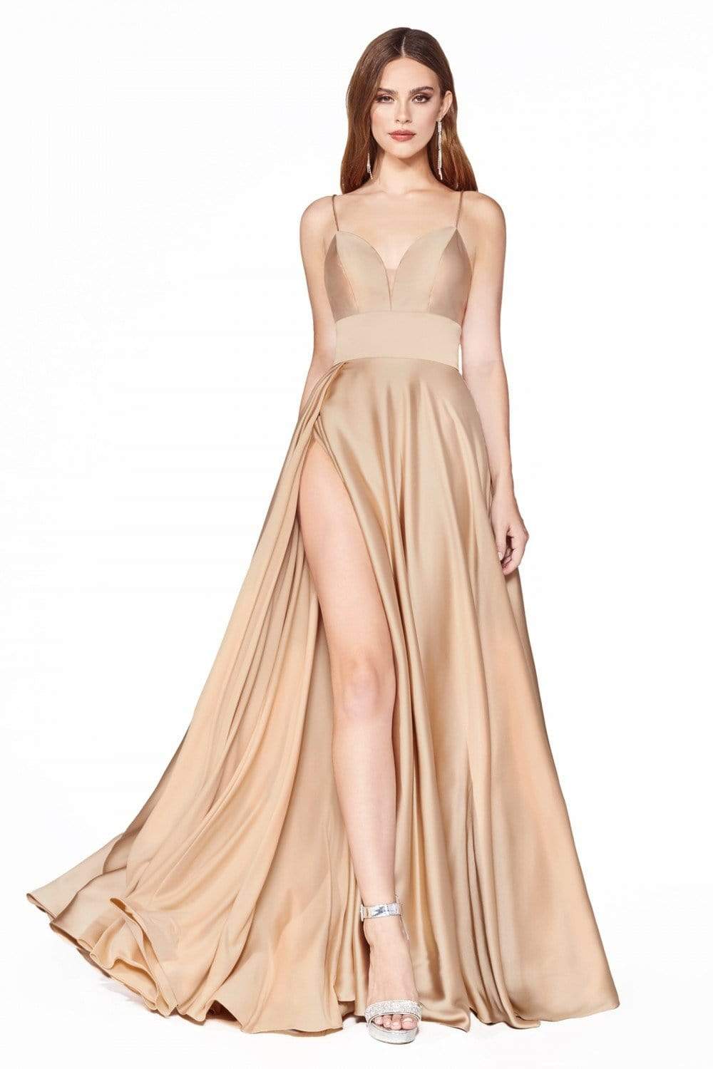 Cinderella Divine - CJ523 Sweetheart Neckline High Slit Satin Gown Couture Candy Cinderella Divine - CJ523 Sweetheart Neckline High Slit Satin Gown Couture Candy