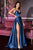 Cinderella Divine - CJ523 Sweetheart Neckline High Slit Satin Gown Bridesmaid Dresses 4 / Cobalt