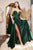 Cinderella Divine - CJ523 Sweetheart Neckline High Slit Satin Gown Bridesmaid Dresses 4 / Emerald
