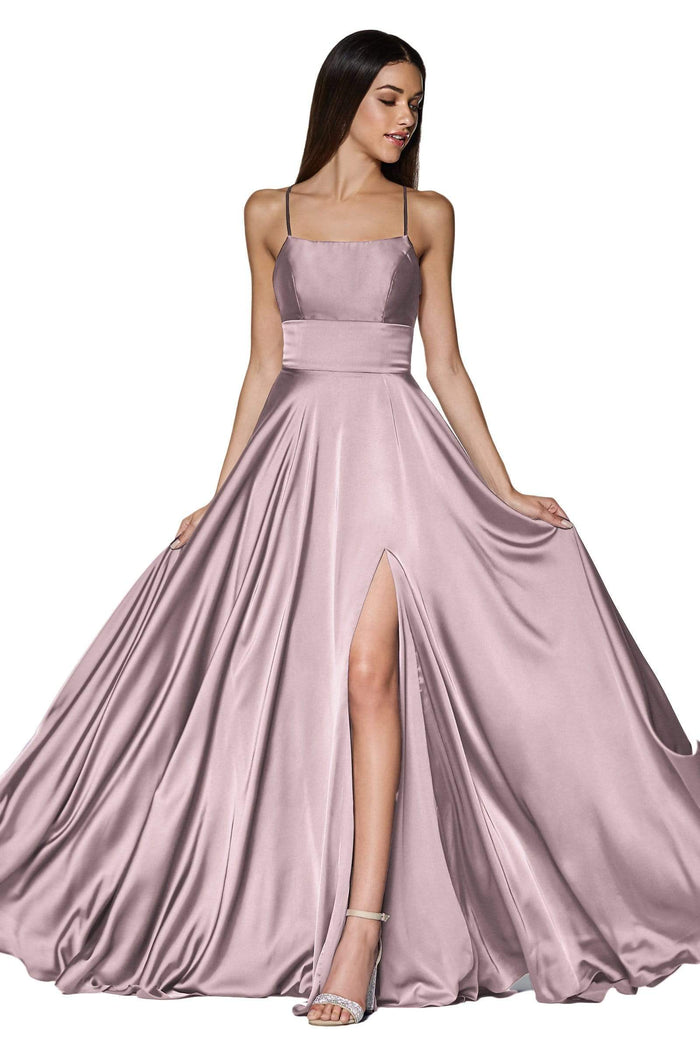 Cinderella Divine - CJ527 Long Crisscross Back Satin A-Line Dress Bridesmaid Dresses 2 / Dusty Rose