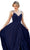Cinderella Divine - CJ534 Long Pleated Metallic High Slit Dress Bridesmaid Dresses 2 / Navy