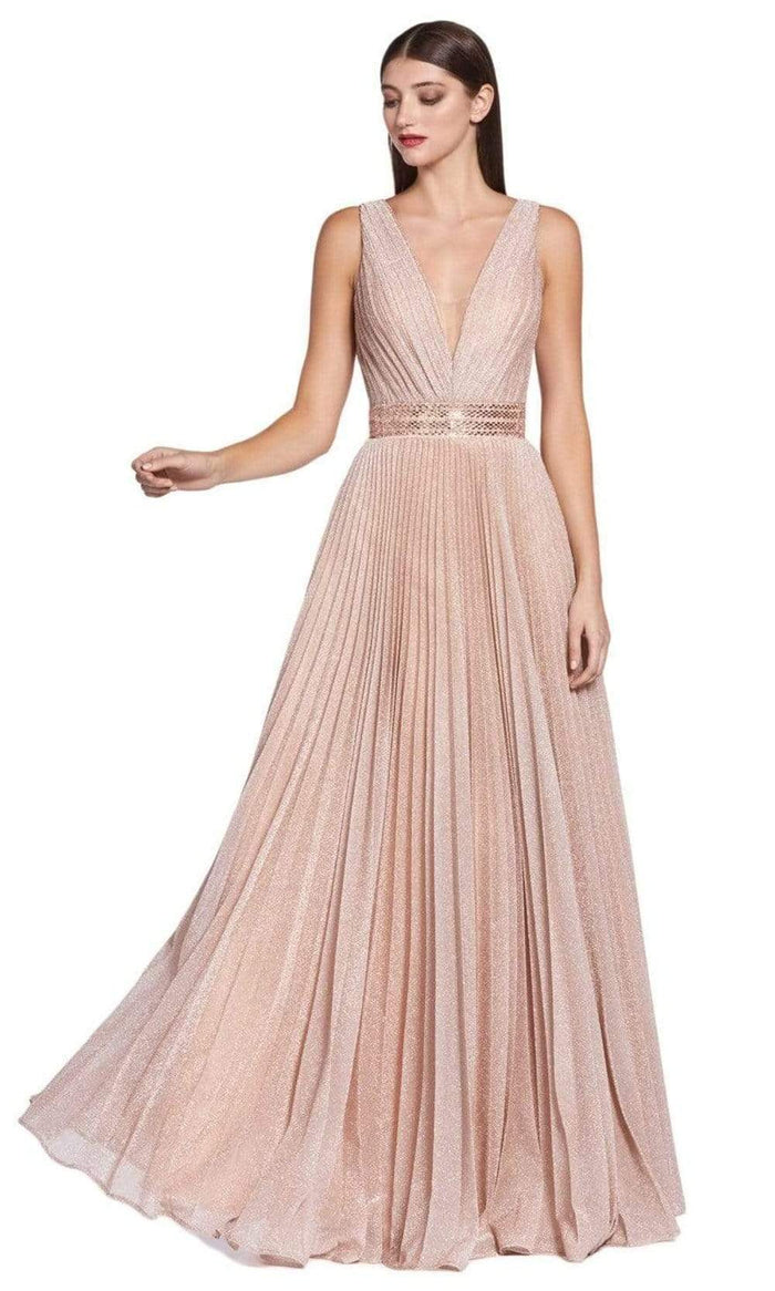 Cinderella Divine - CM9086 V Neck Pleated Metallic Finish A-line Dress - 1 pc Dusty Rose In Size 4 Available CCSALE 4 / Dusty Rose