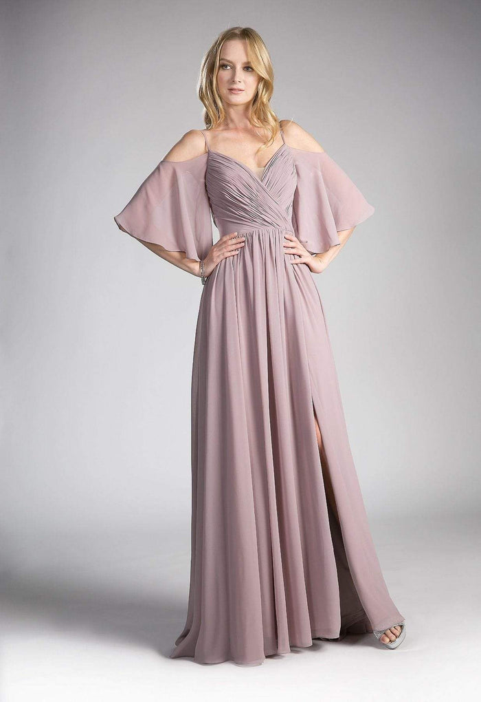 Cinderella Divine - Cold Shoulders Flutter Sleeve Evening Dress CJ267 - 1 pc Dusty Rose In Size 4 Available CCSALE 4 / Dusty Rose
