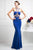 Cinderella Divine - CP812 Jeweled Sheer Midriff Sheath Gown Evening Dresses 2 / Royal
