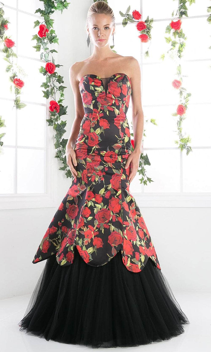 Cinderella Divine CR760 - Strapless Floral Printed Gown Special Occasion Dress 4 / Print