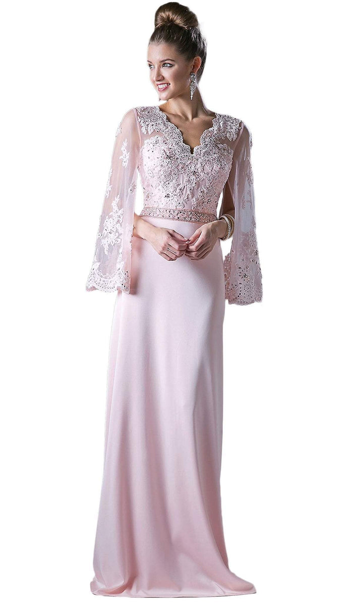 Cinderella Divine - CR771 Embellished Scalloped V-neck Sheath Dress Special Occasion Dress 2 / Blush