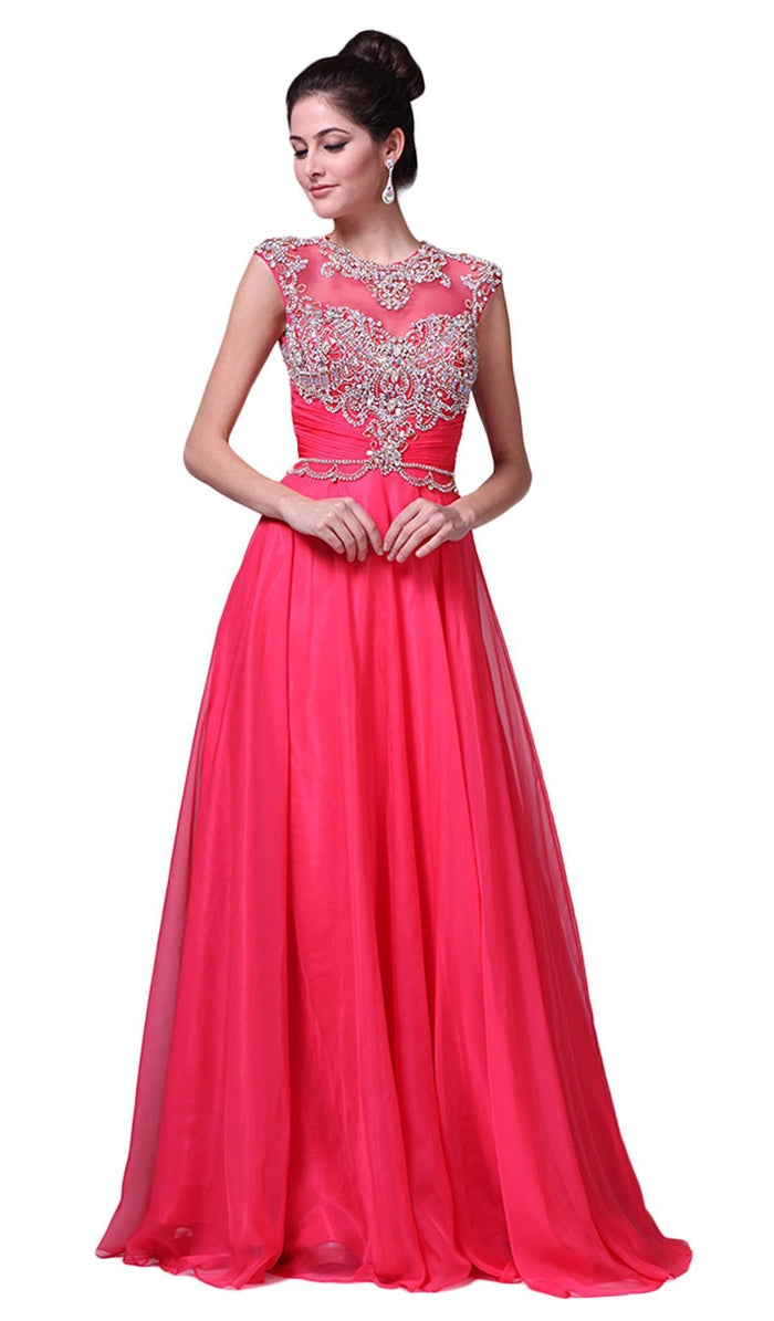Cinderella Divine - Crystal Embellished Ruched Evening Gown Special Occasion Dress 2 / Watermelon