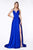 Cinderella Divine - CS034 Plunging V-neck A-line Gown With Train Bridesmaid Dresses 2 / Royal