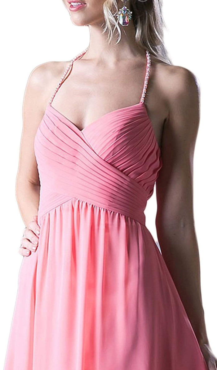 Cinderella Divine - Embellished Halter High Low A-line Dress Evening Dresses XS / Coral