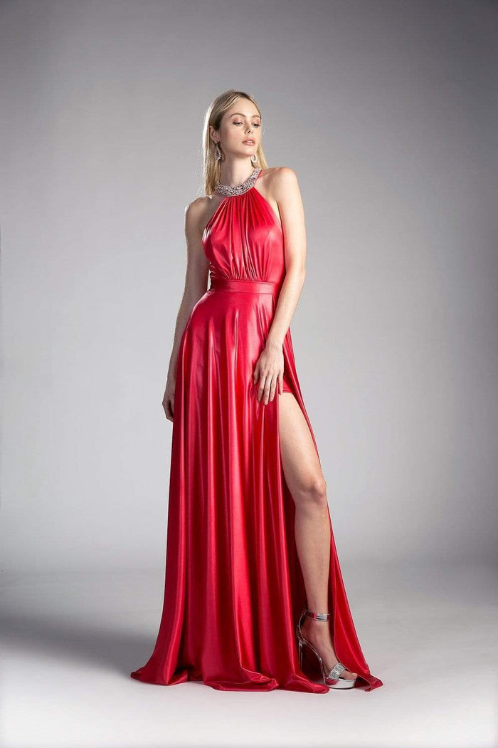 Cinderella Divine - Embellished Halter Neck Dress with Train Special Occasion Dress 2 / Red