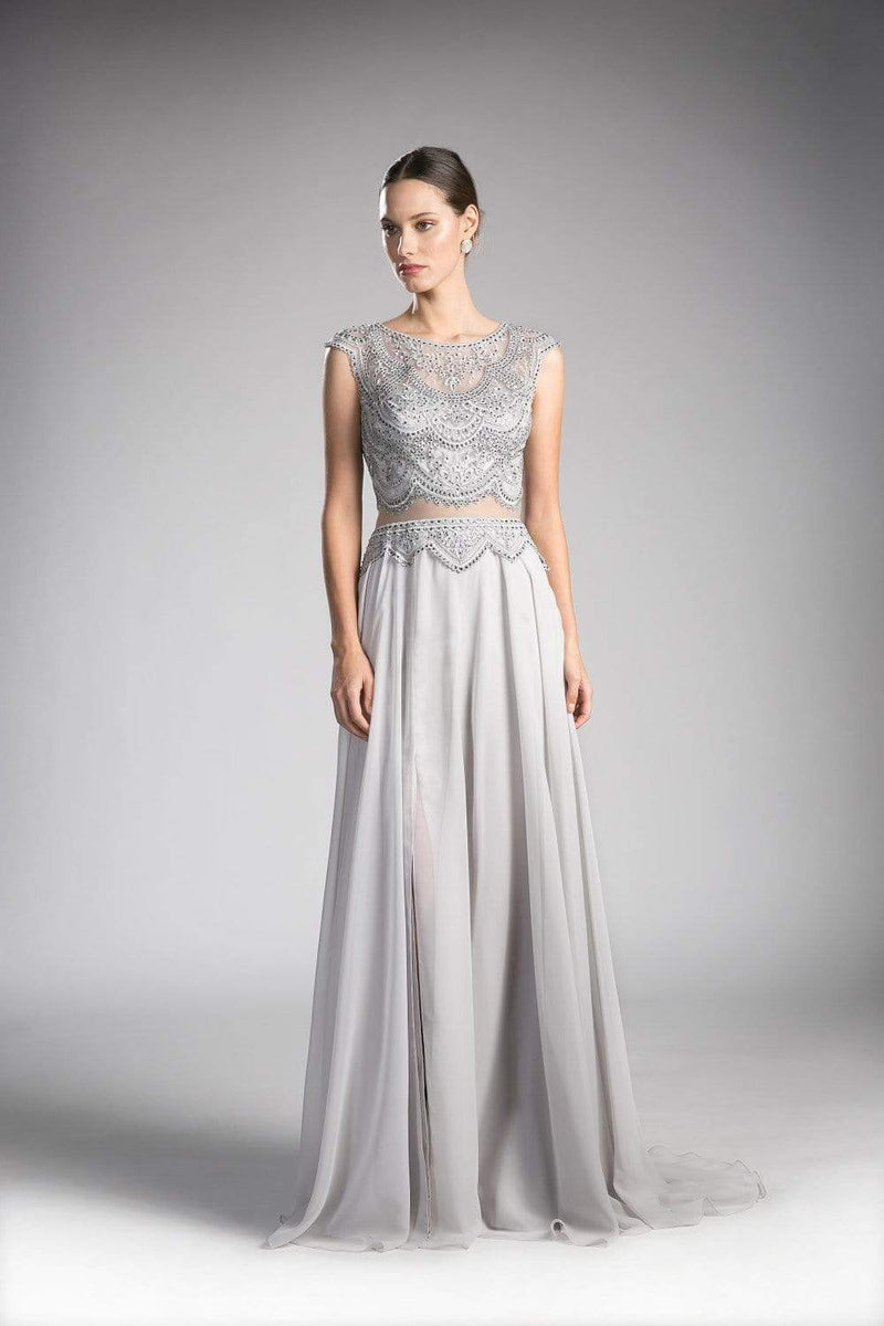 Cinderella Divine: Shimmering Silver Embellished Fitted Beaded Flare Gown for Enchanting Occasions main image 1