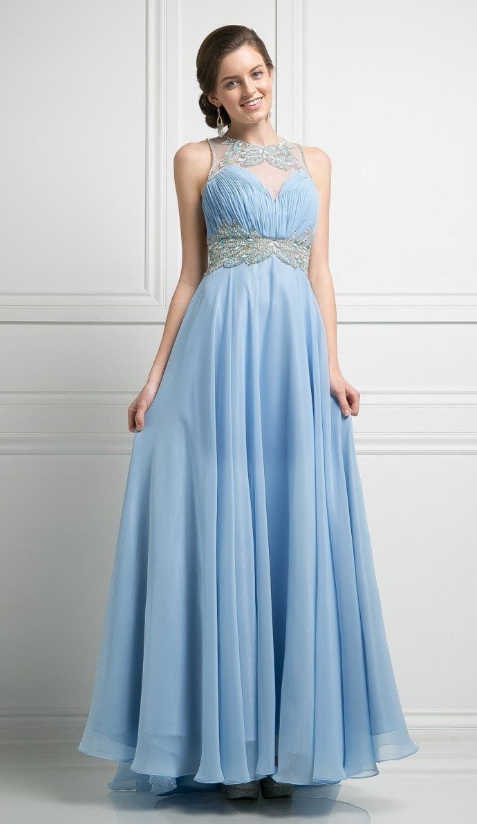 Cinderella Divine - Embellished Illusion Bateau Chiffon A-line Dress ...
