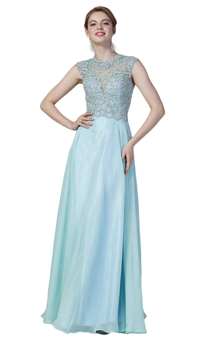Cinderella Divine - Embellished Illusion Jewel Neck A-line Gown ...
