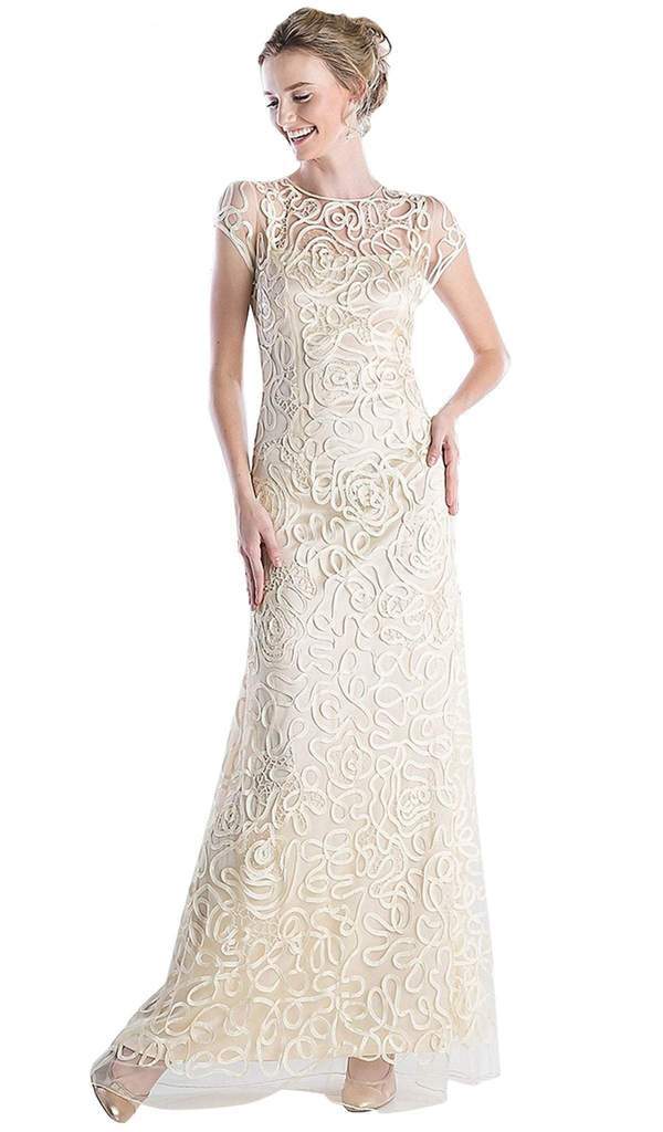 Cinderella Divine - Embellished Illusion Jewel Neck Sheath Dress 1920 - 1 pc Champagne In Size M Available CCSALE M / Champagne