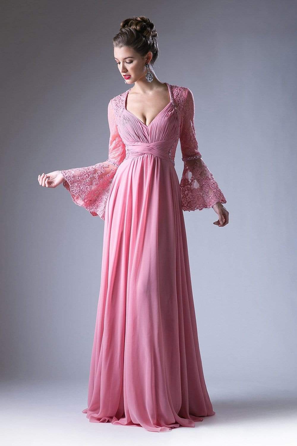 Cinderella Divine - Embellished Lace Long Bell Sleeve A-line Dress ...