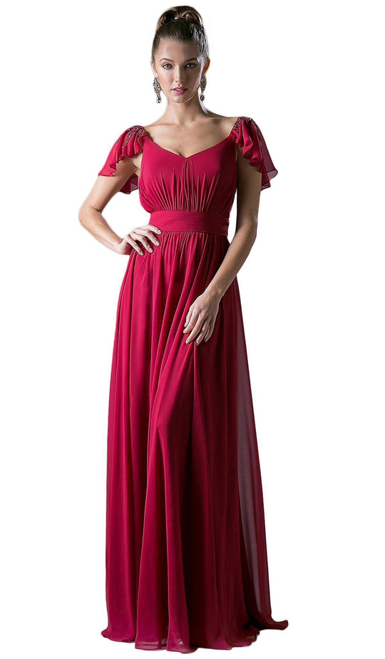 Cinderella Divine - Embellished Ruched Wide V-neck A-line Dress Special Occasion Dress