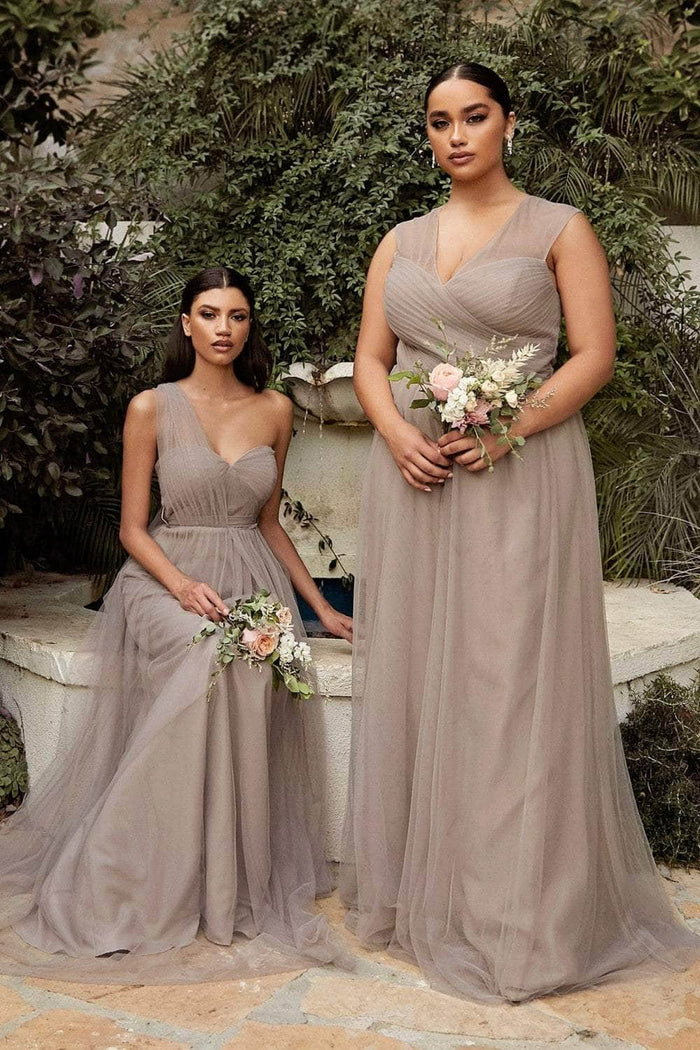 Cinderella Divine - ET320 Sleeveless Pleated Tulle A Line Gown Bridesmaid Dresses 2 / Sand