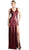 Cinderella Divine - Fitted V Neck Evening Dress with Slit Special Occasion Dress XS / Burgundy