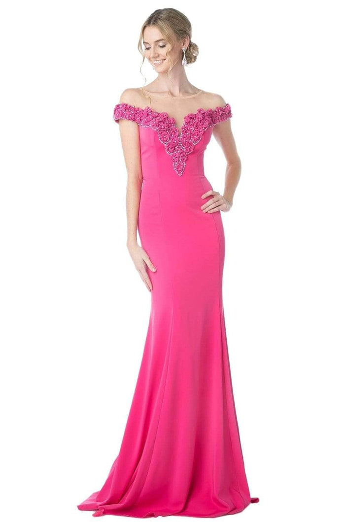 Cinderella Divine - Floral Embellished Trumpet Prom Dress CR735 - 1 pc Fuchsia In Size 6 Available CCSALE 6 / Fuchsia
